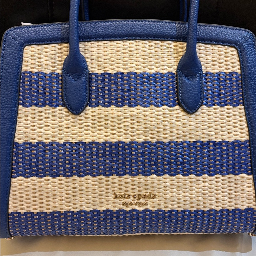 Kate Spade Blue and Cream Striped woven Satchel - Picture 3 of 6